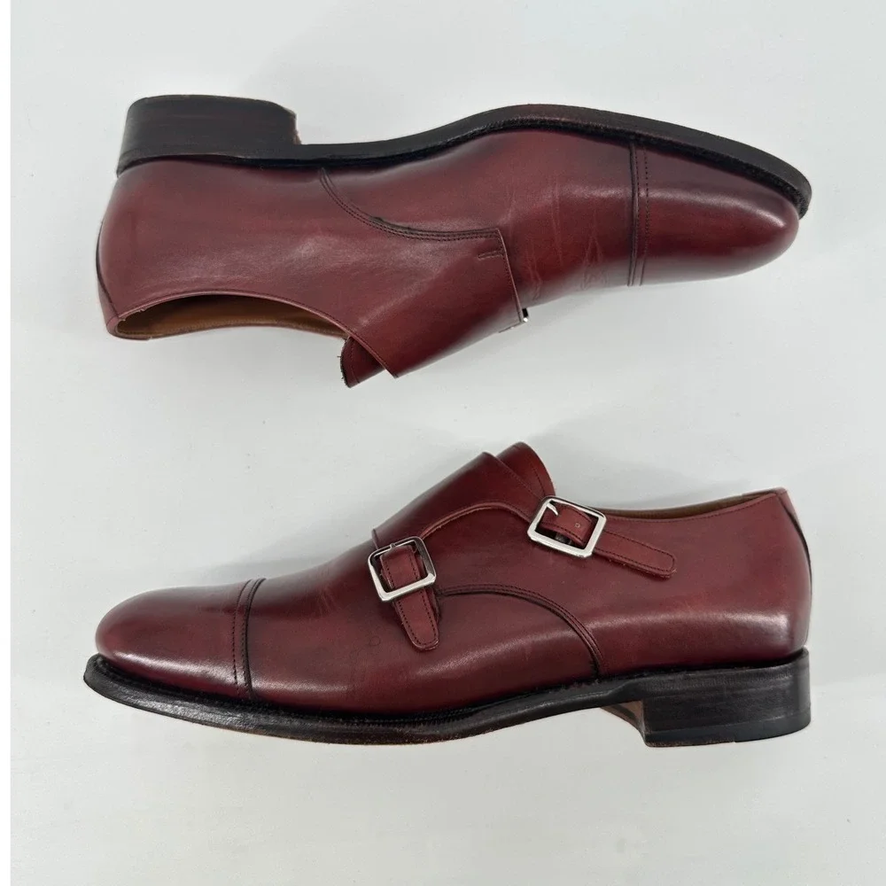 Meermin Double Monk Strap Shoes Mens UK6.5 US 7.5 Burgundy Leather Luxury Dapper